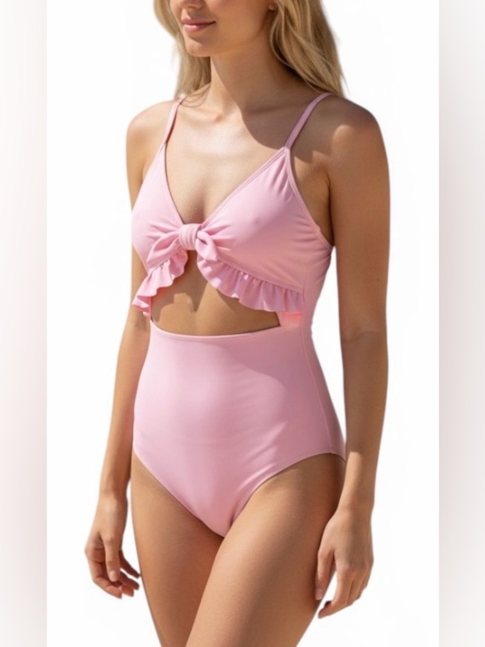 Hurley Cutout One Piece Swimsuit Pink Ruffle Tie Front Bathing Suit Monokini